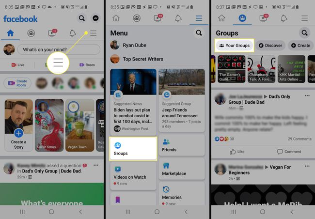 Finding your groups on Facebook's mobile app.