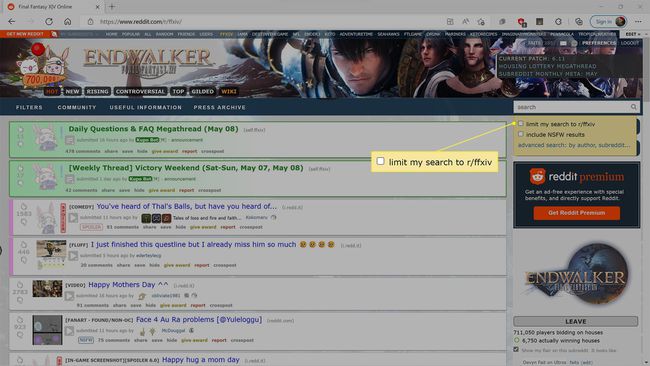 Case suivante pour limiter ma recherche à r/ffxiv dans subreddit