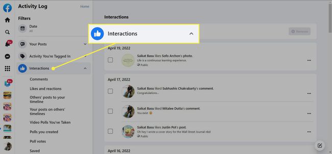 Interactions highlighted on Facebook's site.