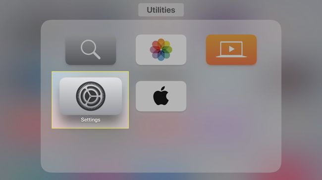 The Settings app highlighted on Apple TV's interface.