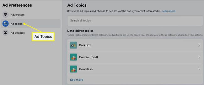 Ad Topics in Ad Preferences on Facebook.com