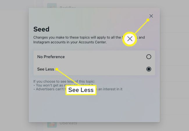 See Less option for an ad topic on Facebook.com