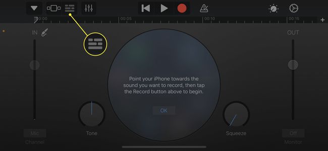 The View icon in Garageband on an iPhone.