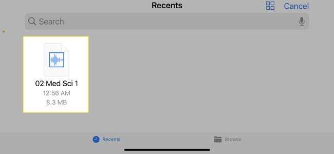 Selecting your file to make a ringtone in the Garageband app on an iPhone.