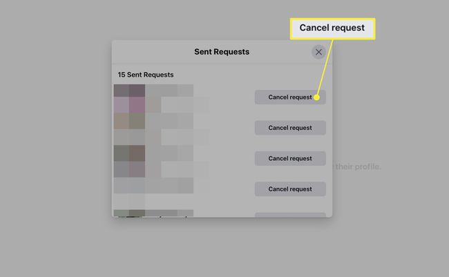 Cancel Request highlighted in Facebook on desktop browser