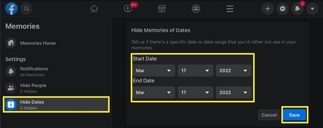 Where to hide dates from Facebook Memories.