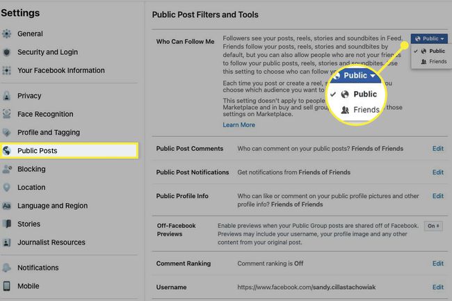 Who Can Follow settings on Facebook.com
