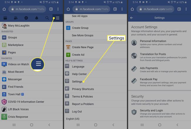 Deleting Facebook in a mobile browser on Android.