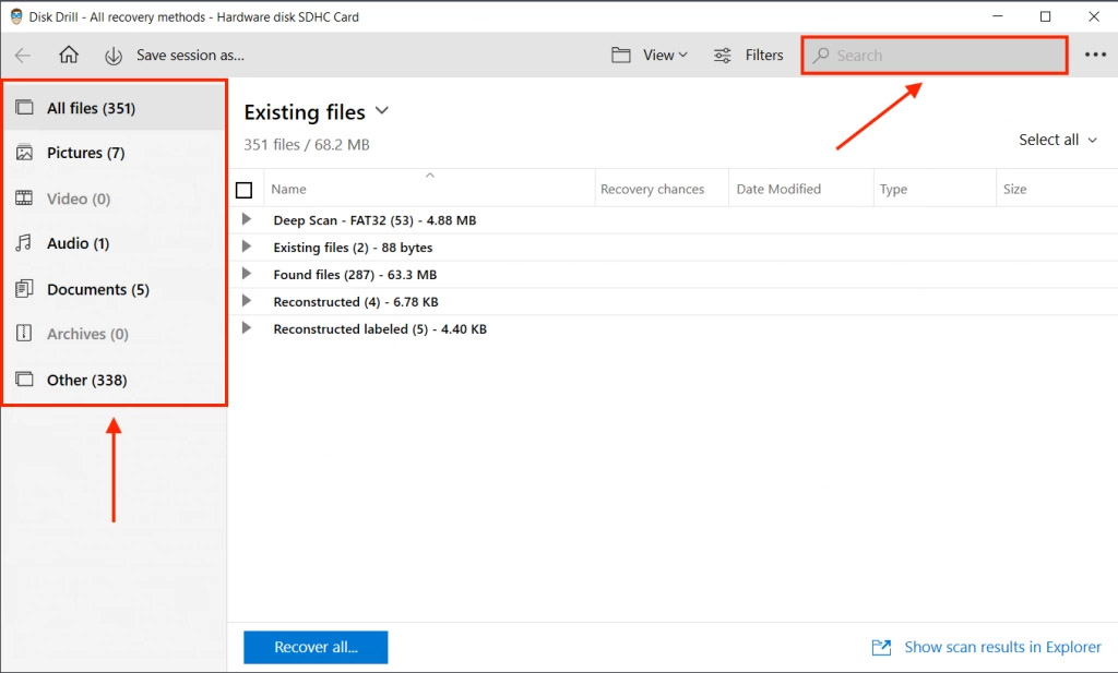 Disk Drill results window