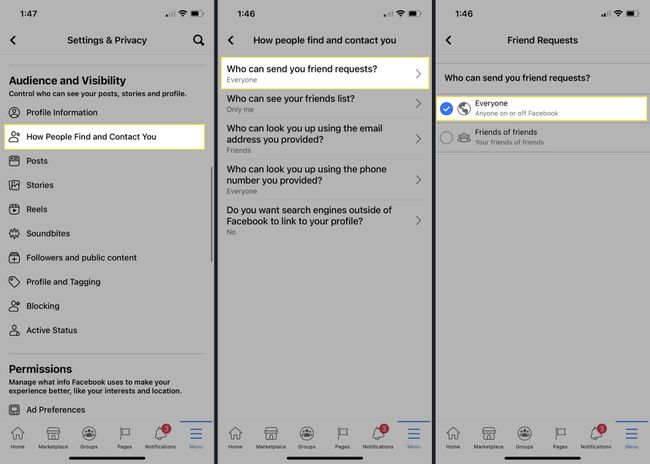 Privacy settings in the Facebook app