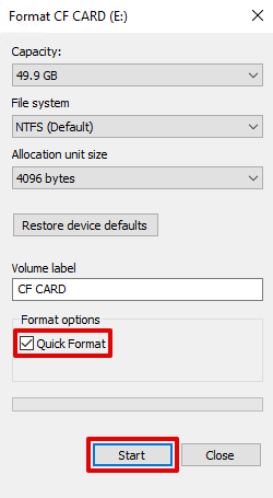 Formatting CF Card - Step 2