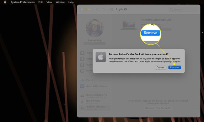 Mac remove device pop-up with Remove highlighted