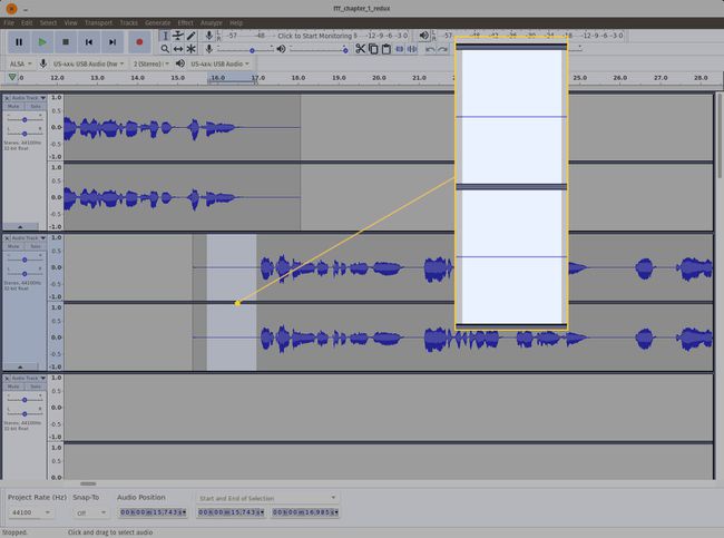 Screenshot of the selected region in Audacity.