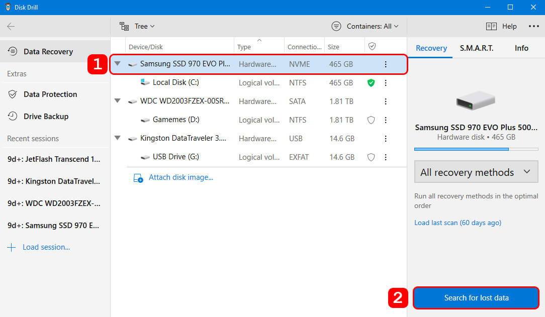 disk drill start scan lost dropbox files