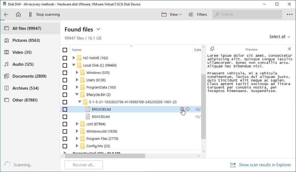 Disk Drill can show a preview of supported filetypes