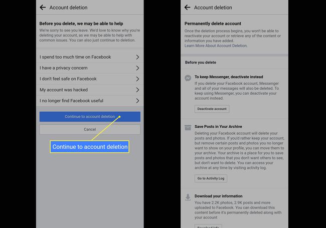 Permanently deleting Facebook account on Android