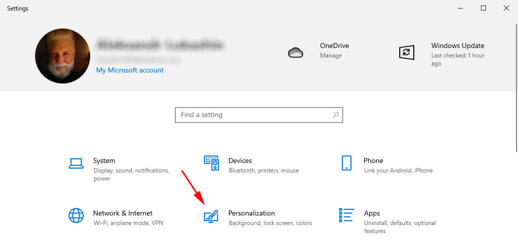 open settings followed by personalization