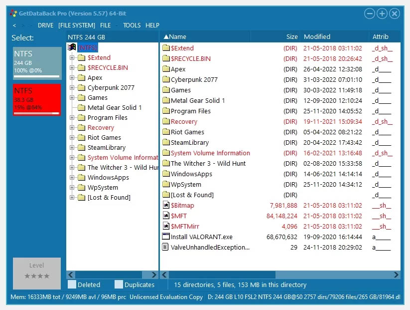 HDD scan result in GetDataBack.