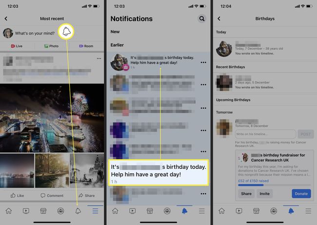 Steps required on Facebook app to find birthday notifications 