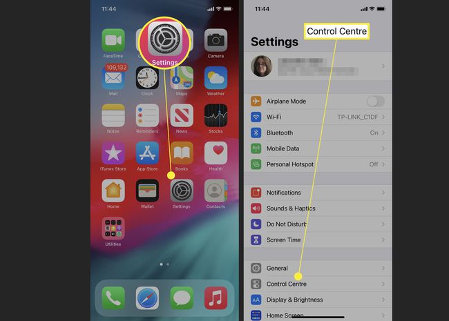 iPhone with Settings and Control Center highlighted