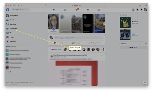 Facebook website with Most Recent highlighted.