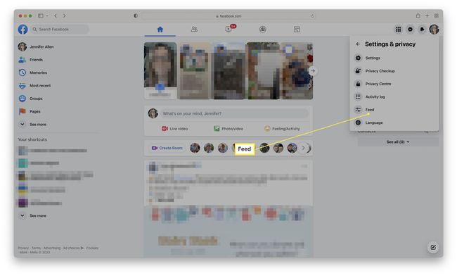 Facebook website with Feed highlighted.