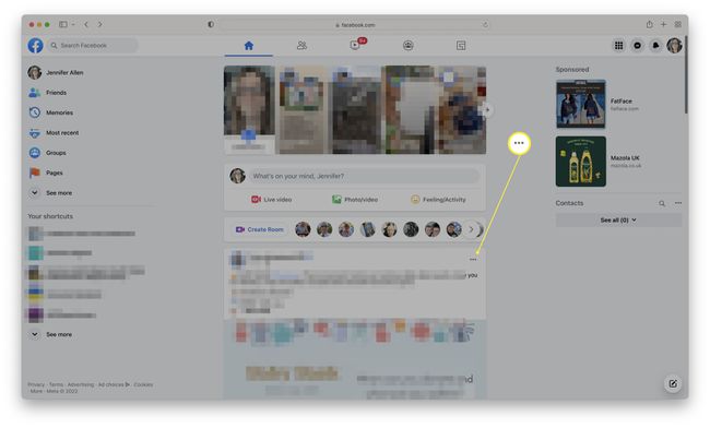 Facebook website with ellipsis next to a person's name highlighted.