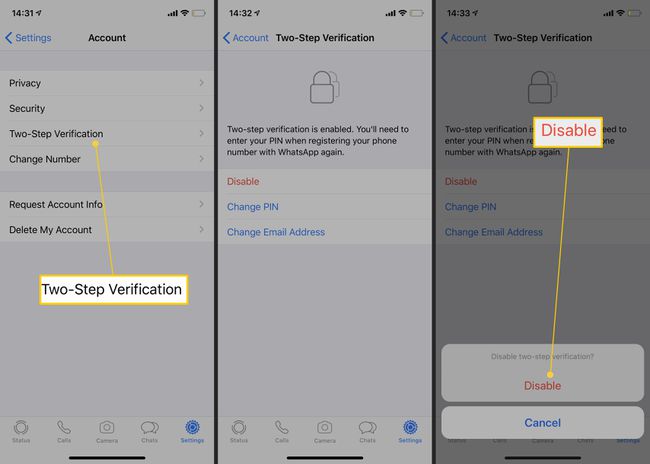 Steps for changing or disabling two-step verification in WhatsApp