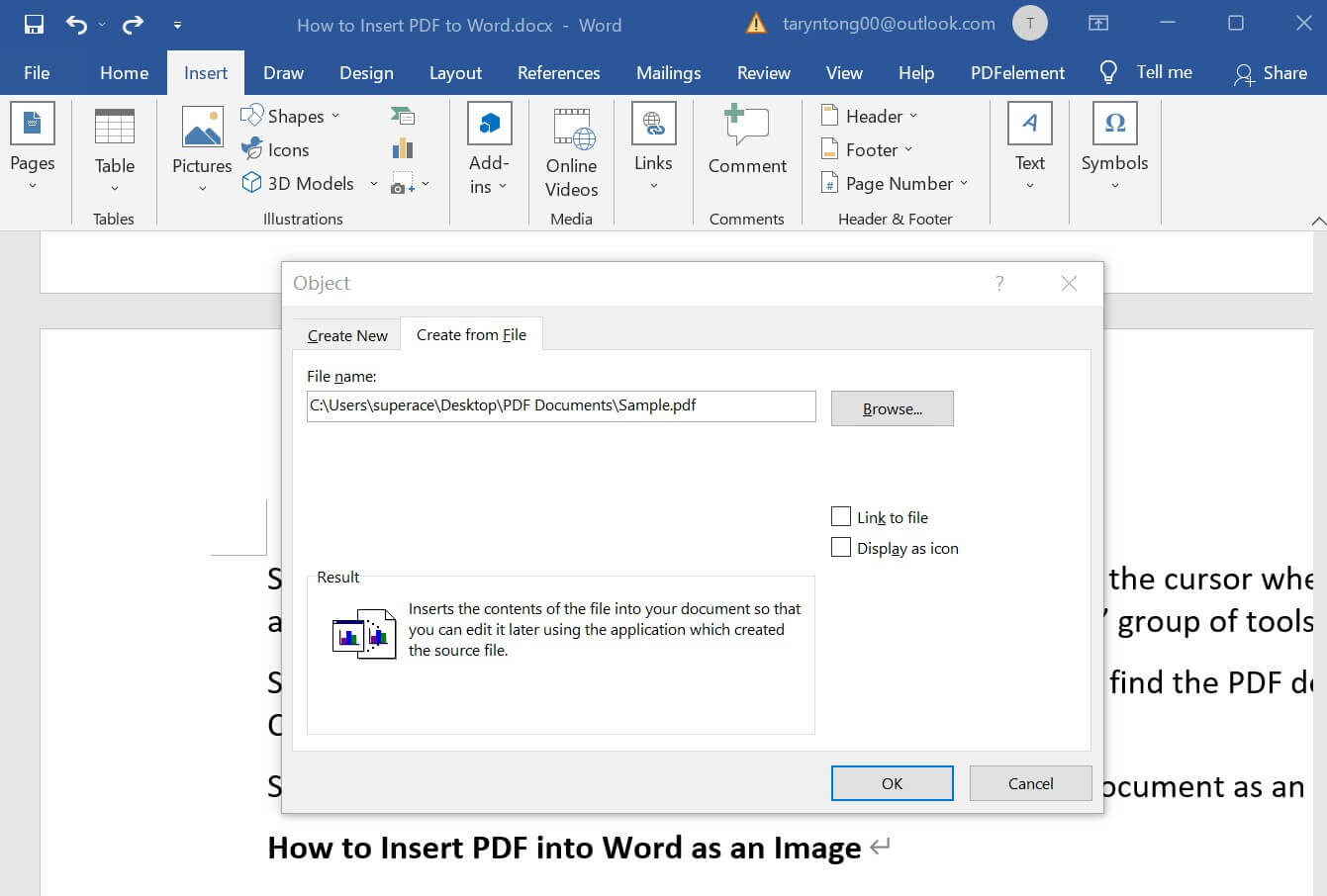 insert pdf into word document