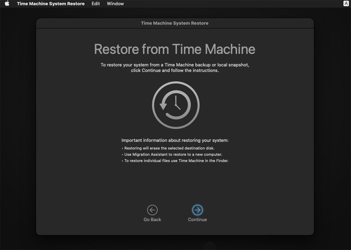 restore from time machine backup in macos recovery mode