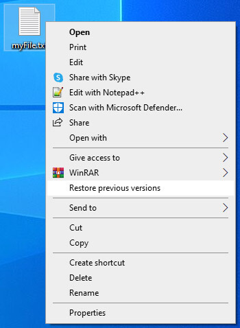 open restore previous version window