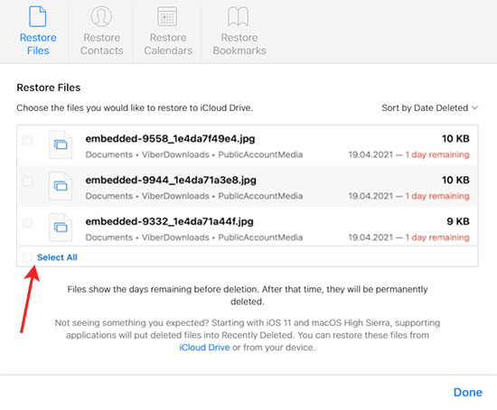 restore deleted files via icloud