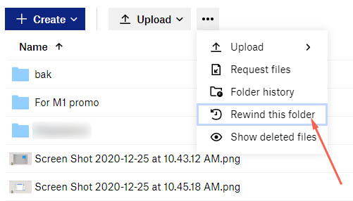 rewind dropbox option file restore