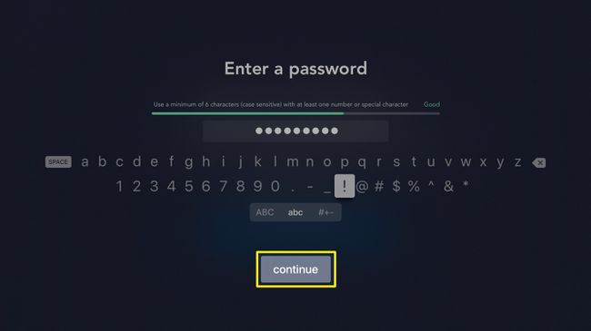 Screenshot of Disney password creation screen on Apple TV