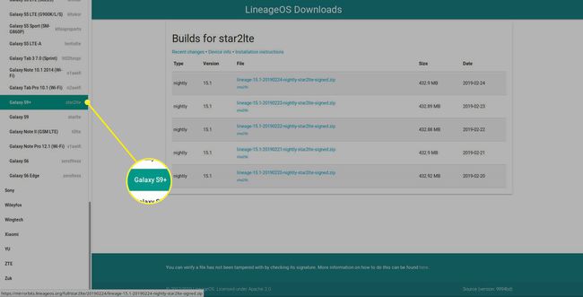 Select Your Device On The LineageOS Download Page