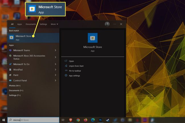 Microsoft Store highlighted in Windows 10 Start Menu