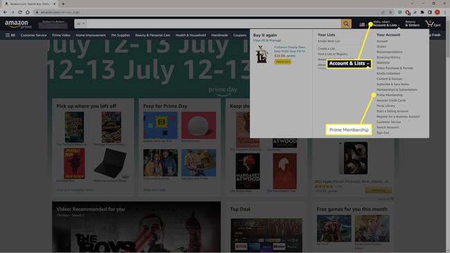 Account & Lists and Your Prime Membership on Amazon.com