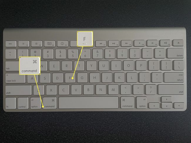 Command key and F command highlighted on external Apple keyboard for Mac