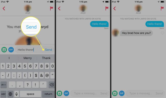 The Send button in Tinder messaging