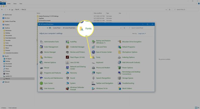 The Fonts Control Panel option in Windows 10.