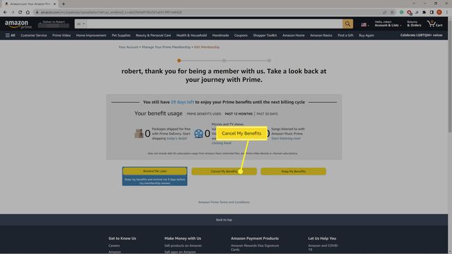 Cancel My Benefits on Amazon.com