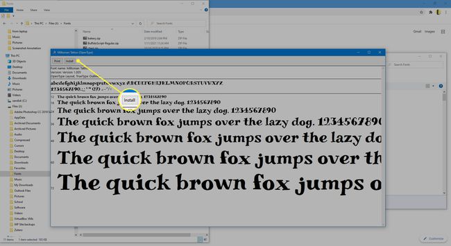 Font Previewer in Microsoft Windows