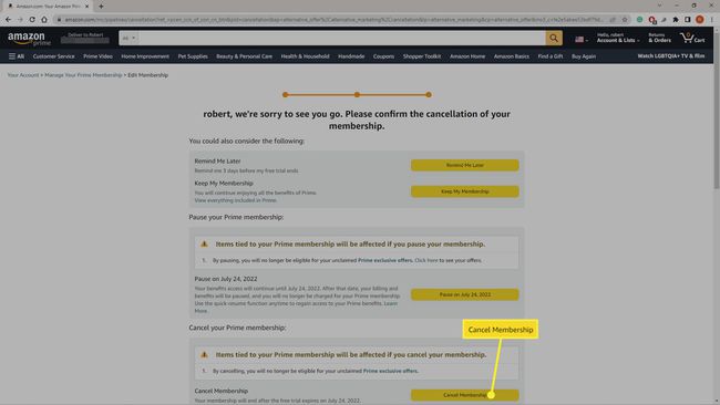 Cancel membership on Amazon.com
