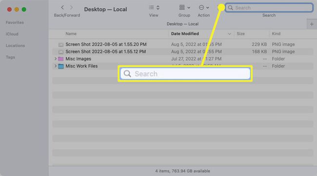 Search bar highlighted in Finder on Mac