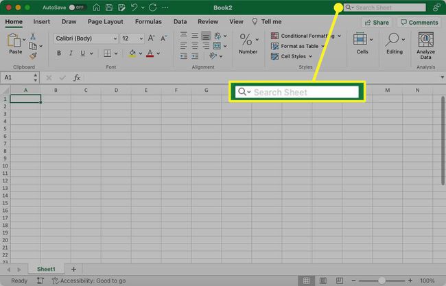 Search box highlighted in Excel on Mac