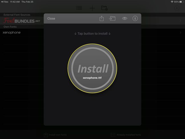 Selecting Install in Anyfont.