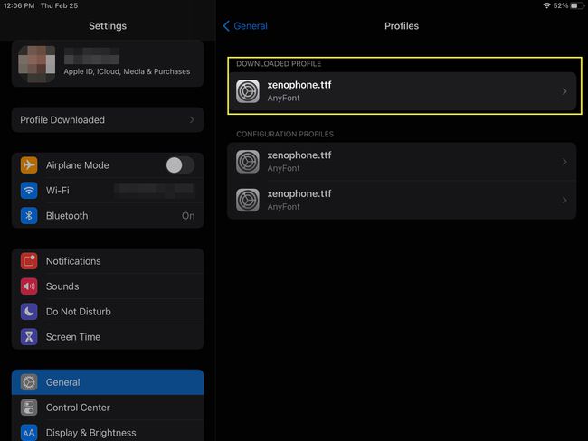 Selecting the font in Profiles on an iPad.