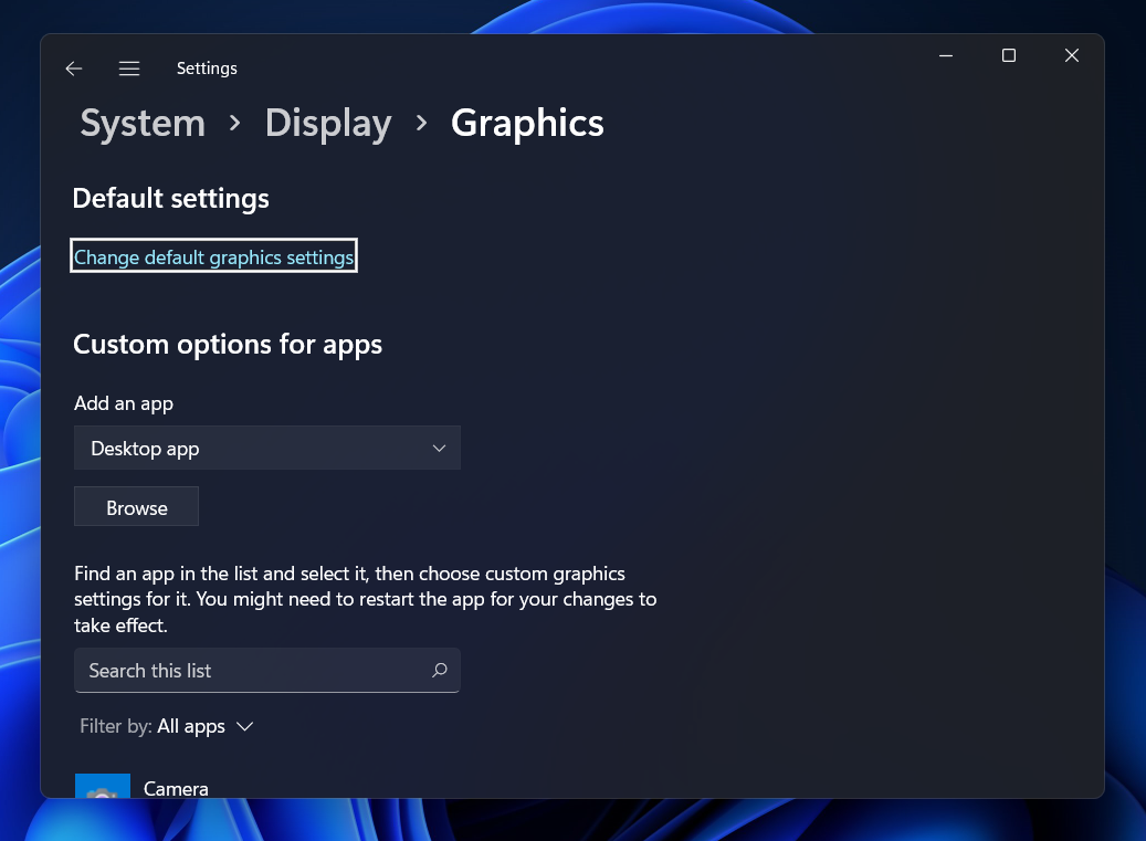 Change Default Graphics Settings