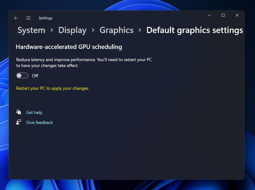 Disable Hardware-Accelerated GPU Scheduling