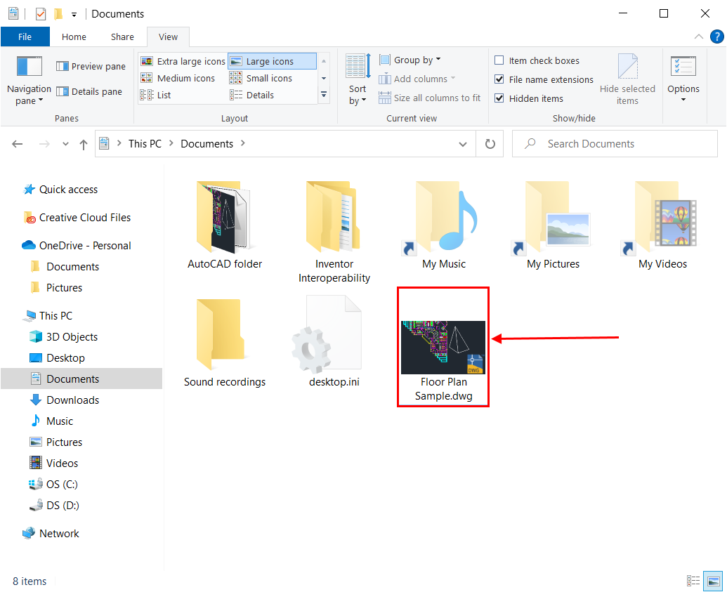 Renamed autoCAD file in File Explorer